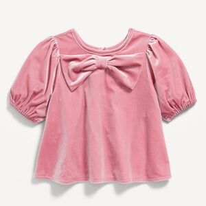 NWT Pink Old Navy Toddler Girl Velvet Puff-Sleeve Bow-Tie Top, 2T